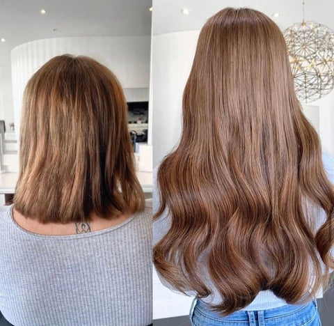 Before and after! Loving this incredible transformation by @emillyhadrillhairextensions created with 150 grams of our Russian Invisible Tape extensions